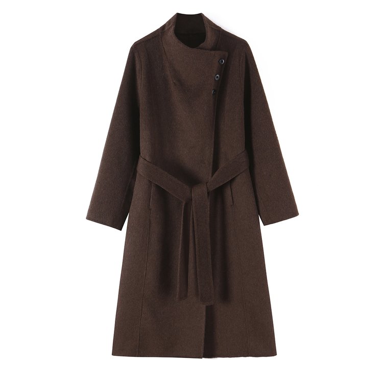 Women's Brown Wool Trench Coat — belted waist, side buttons, mid-length - image 7