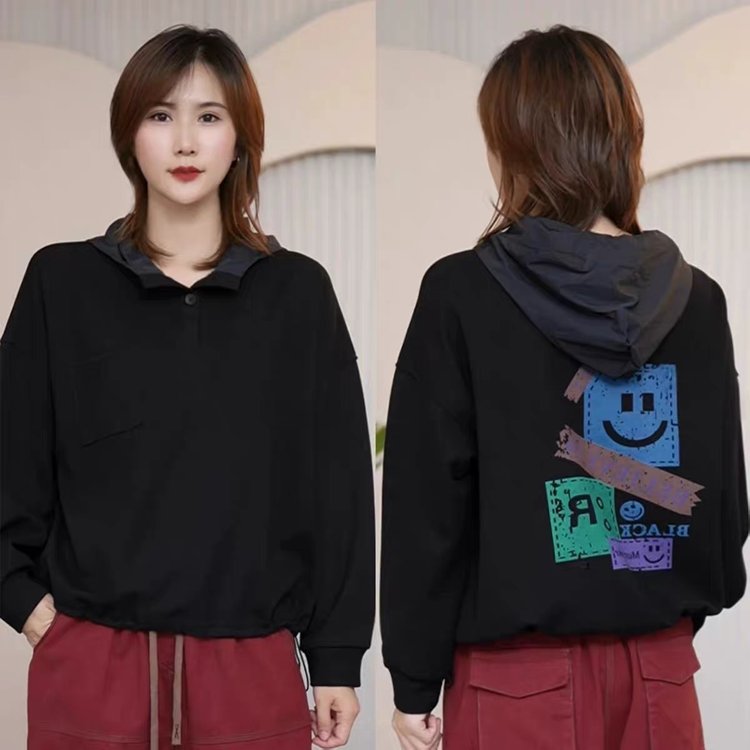 Women's Hooded Sweatshirt — maroon, front buttons, colorful back print - image 6
