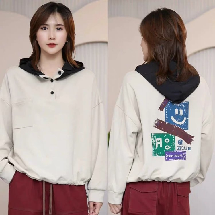 Women's Hooded Sweatshirt — maroon, front buttons, colorful back print - image 7