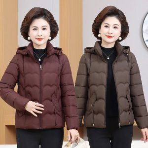 Puffer Jacket for Women — Burgundy/brown, Hooded, Quilted - image 1