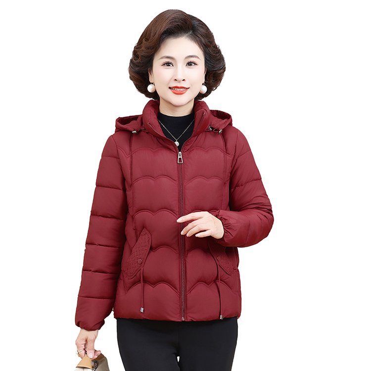 Puffer Jacket for Women — Burgundy/brown, Hooded, Quilted - image 2