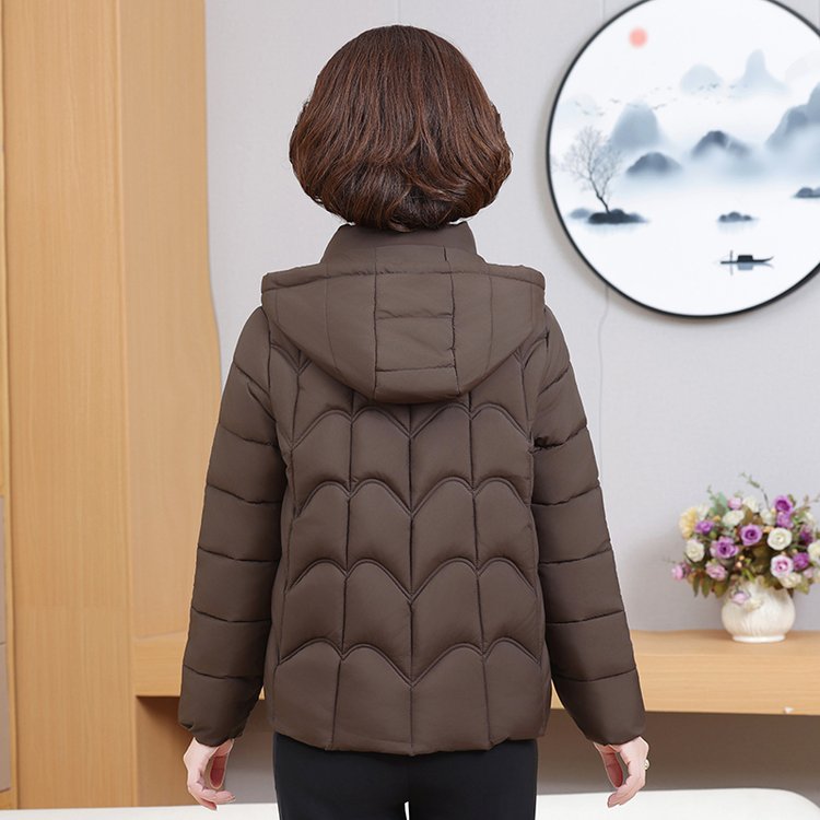 Puffer Jacket for Women — Burgundy/brown, Hooded, Quilted - image 4