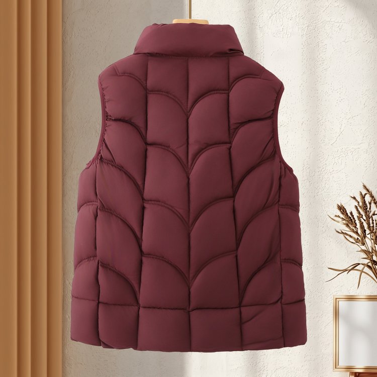 Quilted Puffer Vest for Women — Black, High Collar, Embroidered Patch - image 2