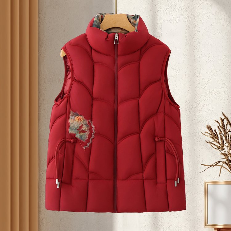 Quilted Puffer Vest for Women — Black, High Collar, Embroidered Patch - image 3