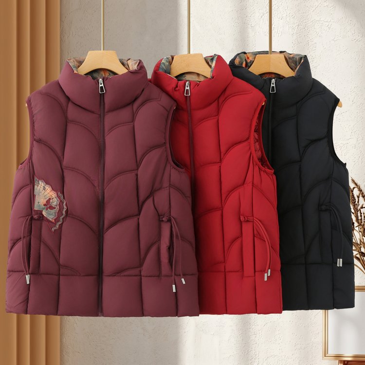 Quilted Puffer Vest for Women — Black, High Collar, Embroidered Patch - image 4