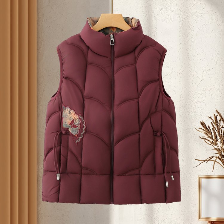 Quilted Puffer Vest for Women — Black, High Collar, Embroidered Patch - image 5
