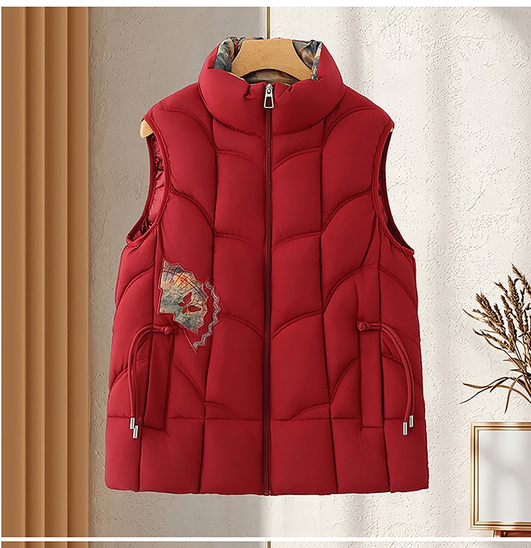 Quilted Puffer Vest for Women — Black, High Collar, Embroidered Patch - image 7