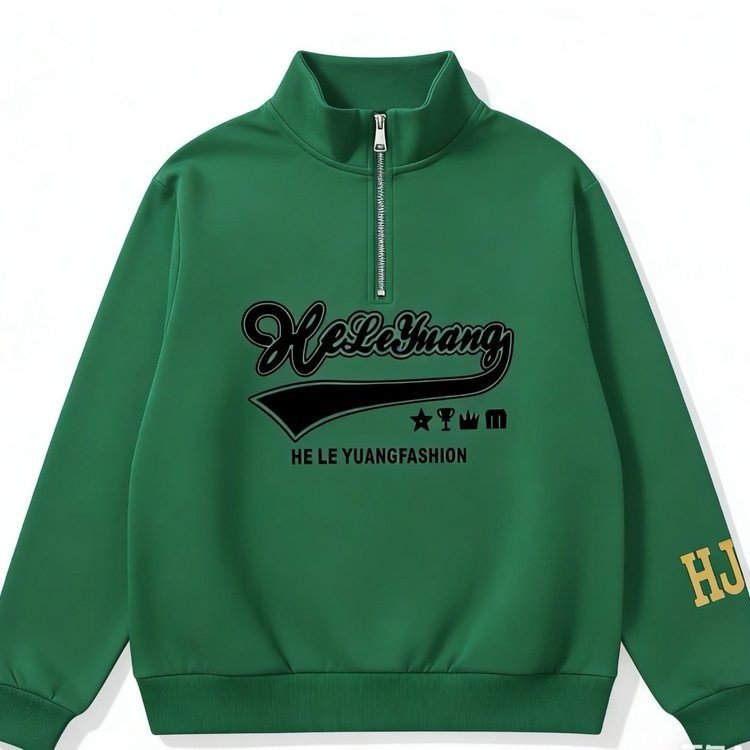 Women's Green Half-Zip Sweatshirt — Bold Logo, Long Sleeves, Casual Fit - image 1
