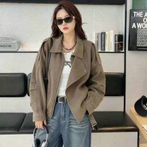 Women's Utility Jacket — oversized fit, suede texture, cargo pockets - image 1