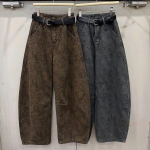 Wide-leg Trousers for Women — Olive Green, Dark Gray, Acid-wash Texture - image 1