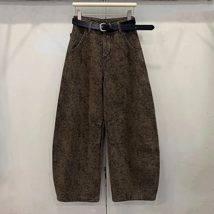 Wide-leg Trousers for Women — Olive Green, Dark Gray, Acid-wash Texture - image 3