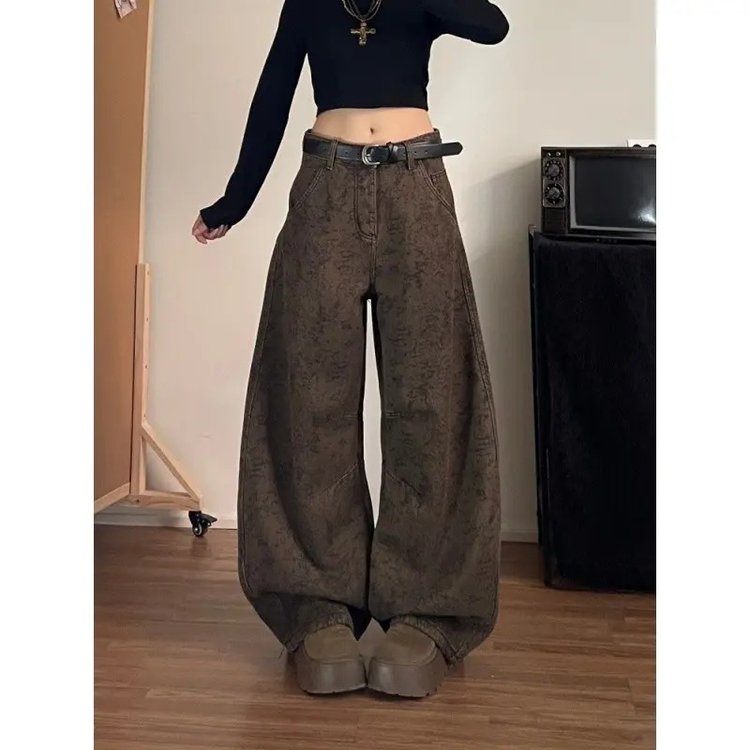 Wide-leg Trousers for Women — Olive Green, Dark Gray, Acid-wash Texture - image 4