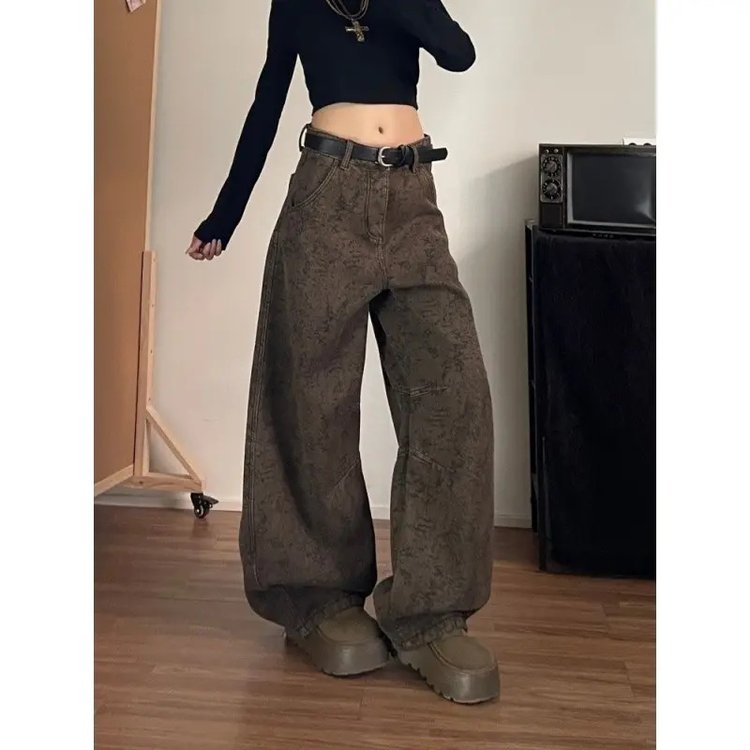 Wide-leg Trousers for Women — Olive Green, Dark Gray, Acid-wash Texture - image 5
