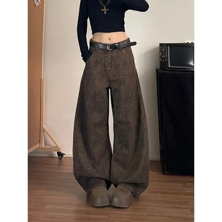 Wide-leg Trousers for Women — Olive Green, Dark Gray, Acid-wash Texture - image 6