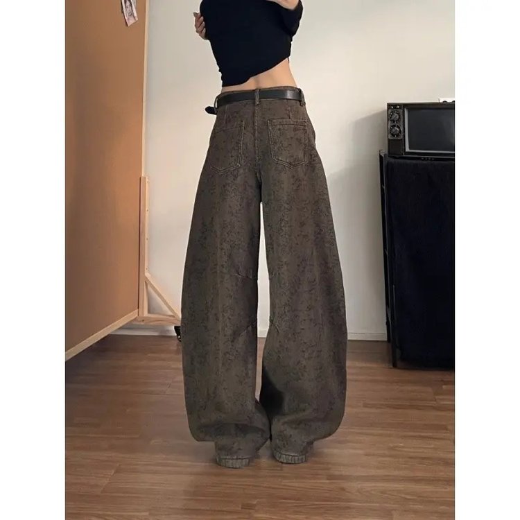 Wide-leg Trousers for Women — Olive Green, Dark Gray, Acid-wash Texture - image 7