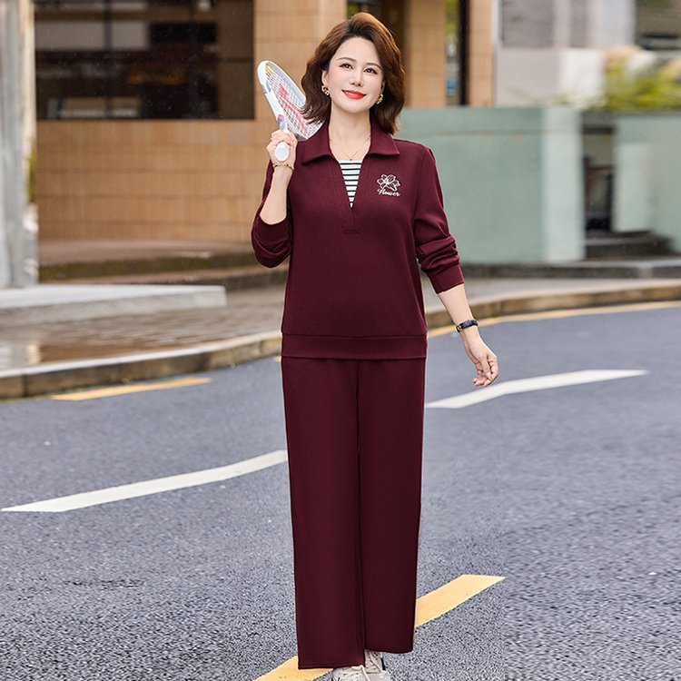 Polo Shirt & Wide-leg Trousers for Women — Burgundy, Navy, Embroidered Logo - image 2