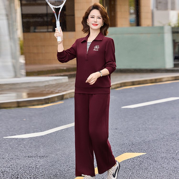 Polo Shirt & Wide-leg Trousers for Women — Burgundy, Navy, Embroidered Logo - image 3