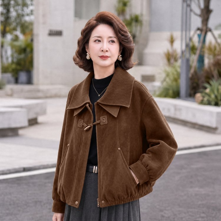 Corduroy Jacket for Women — Brown, Mustard, Button-front, Ribbed Collar - image 3