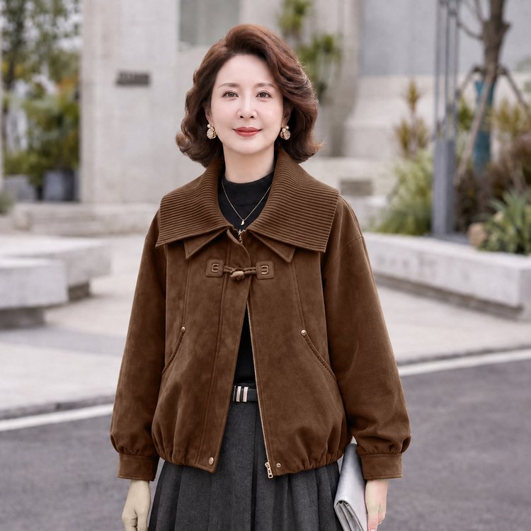 Corduroy Jacket for Women — Brown, Mustard, Button-front, Ribbed Collar - image 4