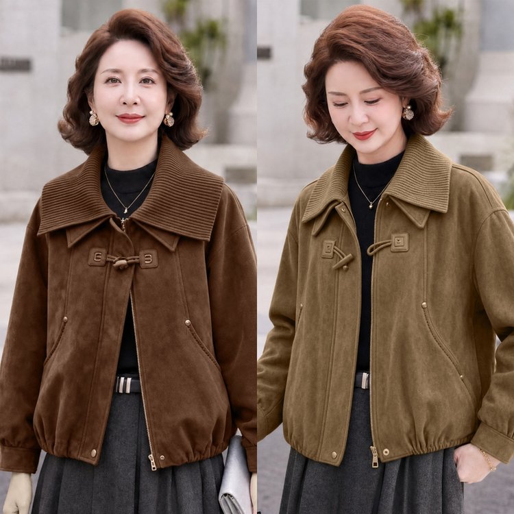 Corduroy Jacket for Women — Brown, Mustard, Button-front, Ribbed Collar - image 7