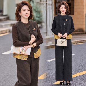 Knit Vest for Women — Dark Brown, Floral Hem, Front Buttons - image 1