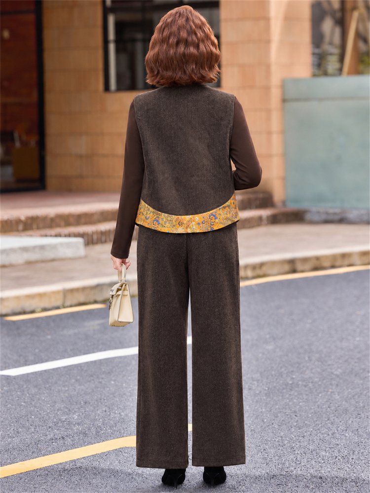 Knit Vest for Women — Dark Brown, Floral Hem, Front Buttons - image 7