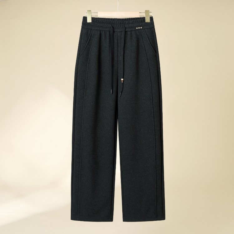 Wide-leg Trousers for Women — Beige, Dark Grey, Black, Elastic Waist, Pockets - image 3