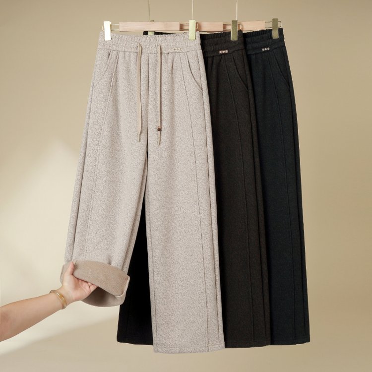 Wide-leg Trousers for Women — Beige, Dark Grey, Black, Elastic Waist, Pockets - image 4