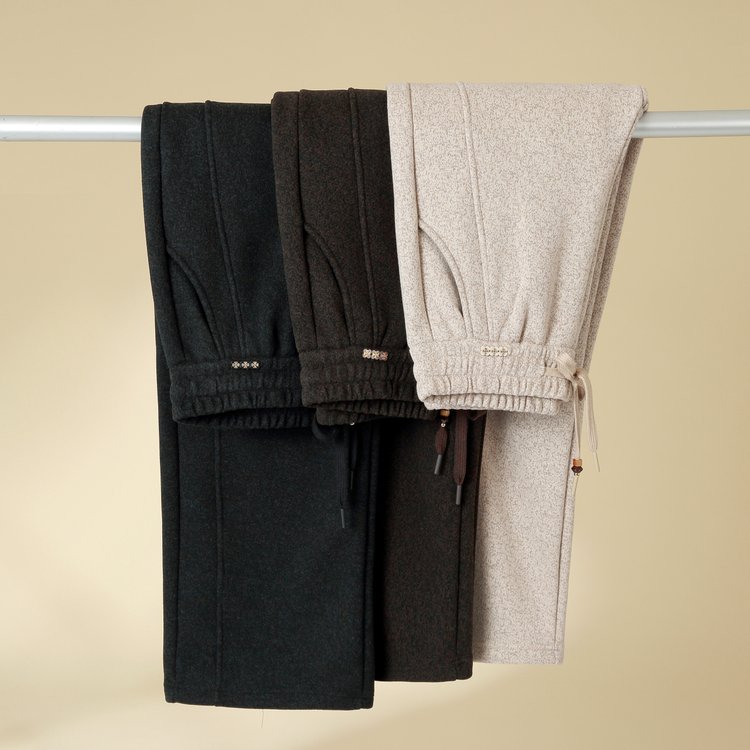 Wide-leg Trousers for Women — Beige, Dark Grey, Black, Elastic Waist, Pockets - image 5