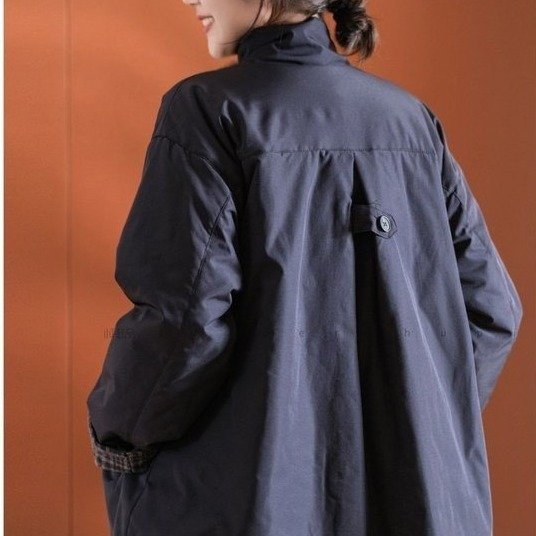 Women's Puffer Jacket — cream color, plaid cuffs, button front - image 3