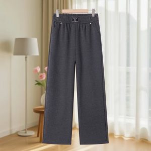 Wide-leg Trousers for Women — Dark Gray, Elastic Waist, Straight Cut - image 1