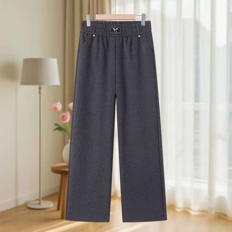 Wide-leg Trousers for Women — Dark Gray, Elastic Waist, Straight Cut - image 1