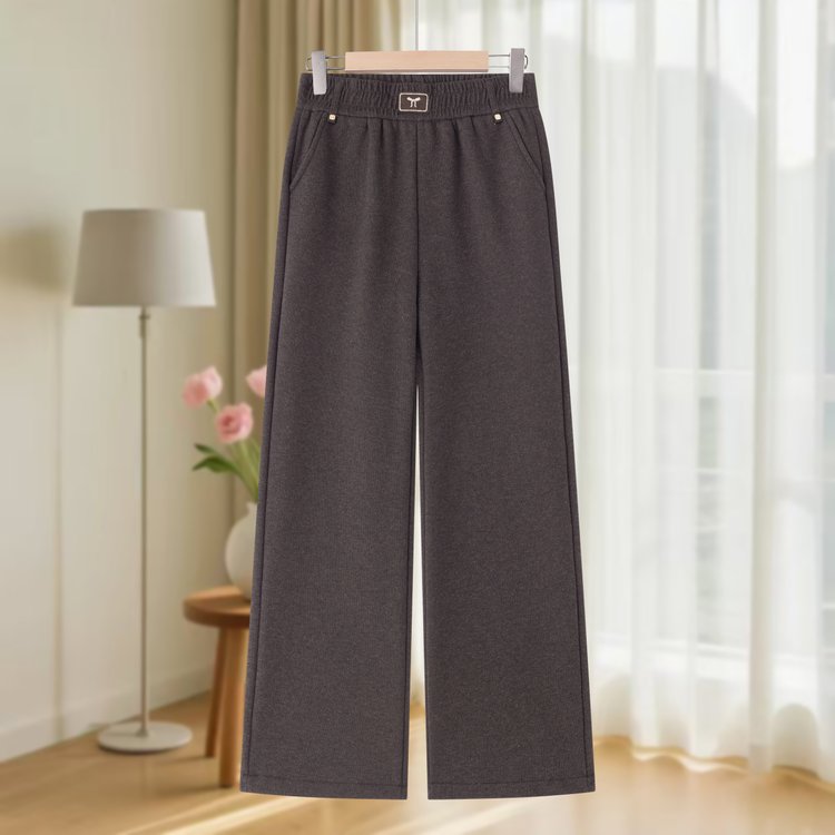 Wide-leg Trousers for Women — Dark Gray, Elastic Waist, Straight Cut - image 2
