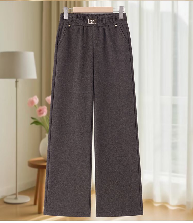 Wide-leg Trousers for Women — Dark Gray, Elastic Waist, Straight Cut - image 5