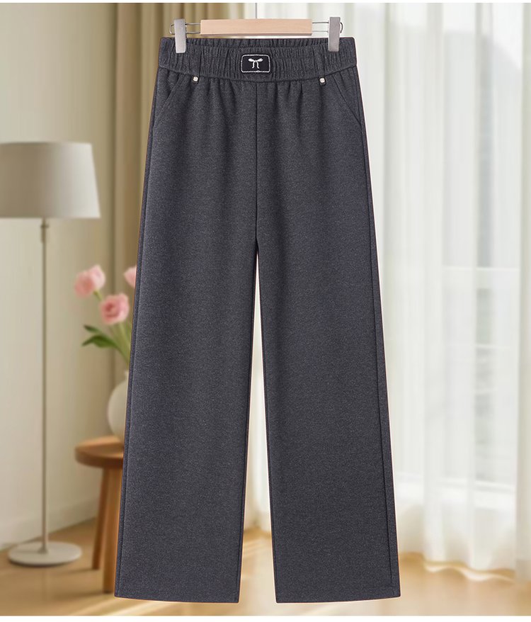 Wide-leg Trousers for Women — Dark Gray, Elastic Waist, Straight Cut - image 8