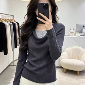 Women's Knit Sweater — Long Sleeve, V-Neck, Layered Design - image 1