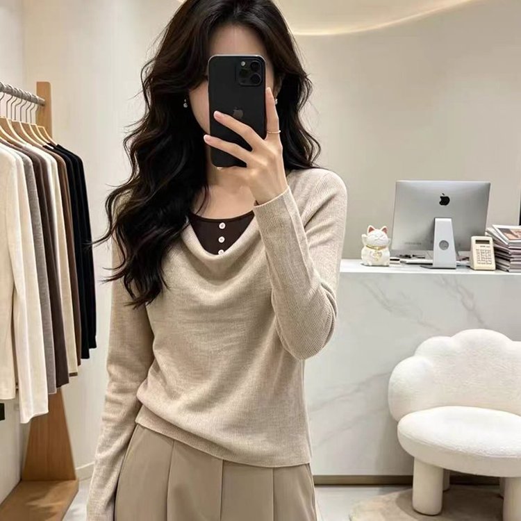 Women's Knit Sweater — Long Sleeve, V-Neck, Layered Design - image 2