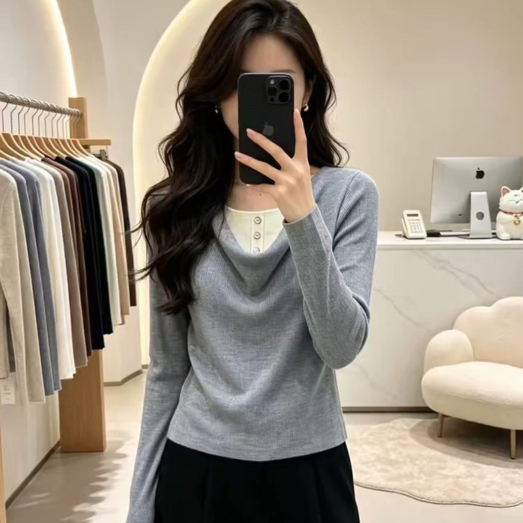 Women's Knit Sweater — Long Sleeve, V-Neck, Layered Design - image 3