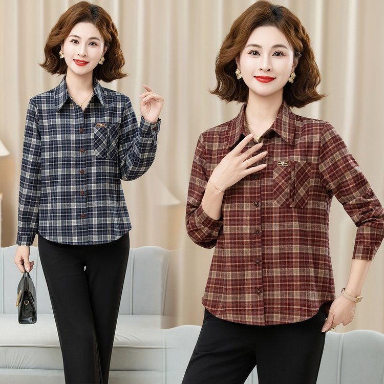 Plaid Shirt for Women — Navy/beige, Burgundy/beige, Chest Pocket - image 1