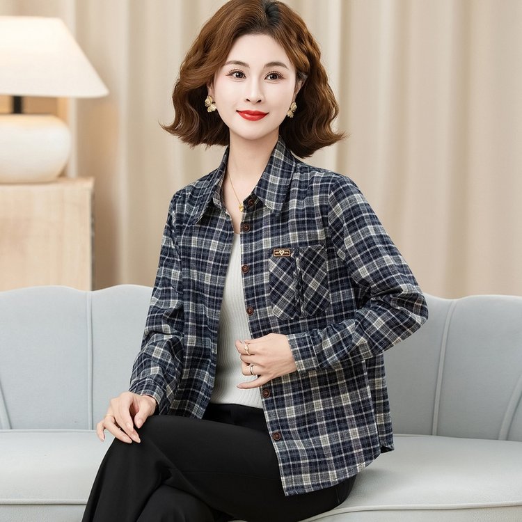 Plaid Shirt for Women — Navy/beige, Burgundy/beige, Chest Pocket - image 3