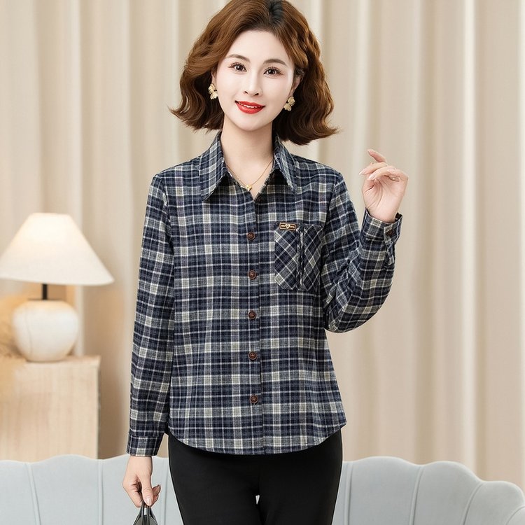 Plaid Shirt for Women — Navy/beige, Burgundy/beige, Chest Pocket - image 4