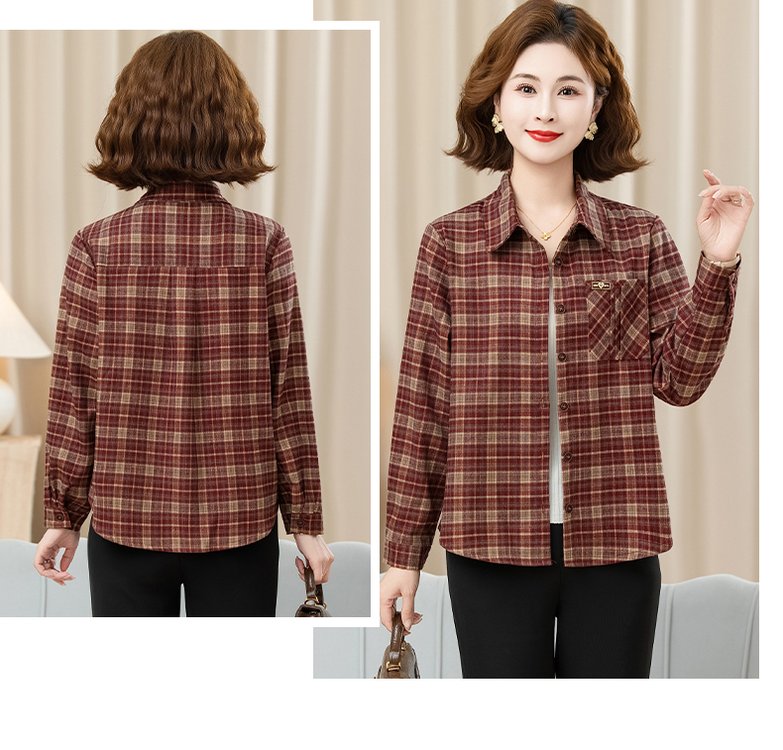 Plaid Shirt for Women — Navy/beige, Burgundy/beige, Chest Pocket - image 5