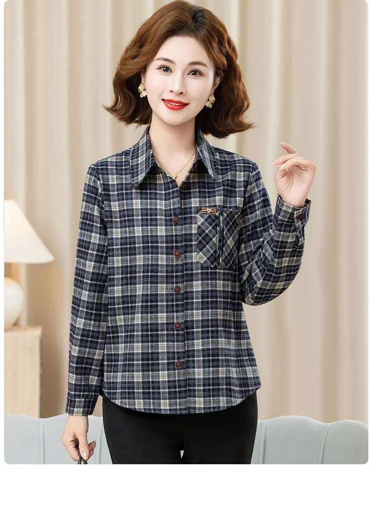 Plaid Shirt for Women — Navy/beige, Burgundy/beige, Chest Pocket - image 6