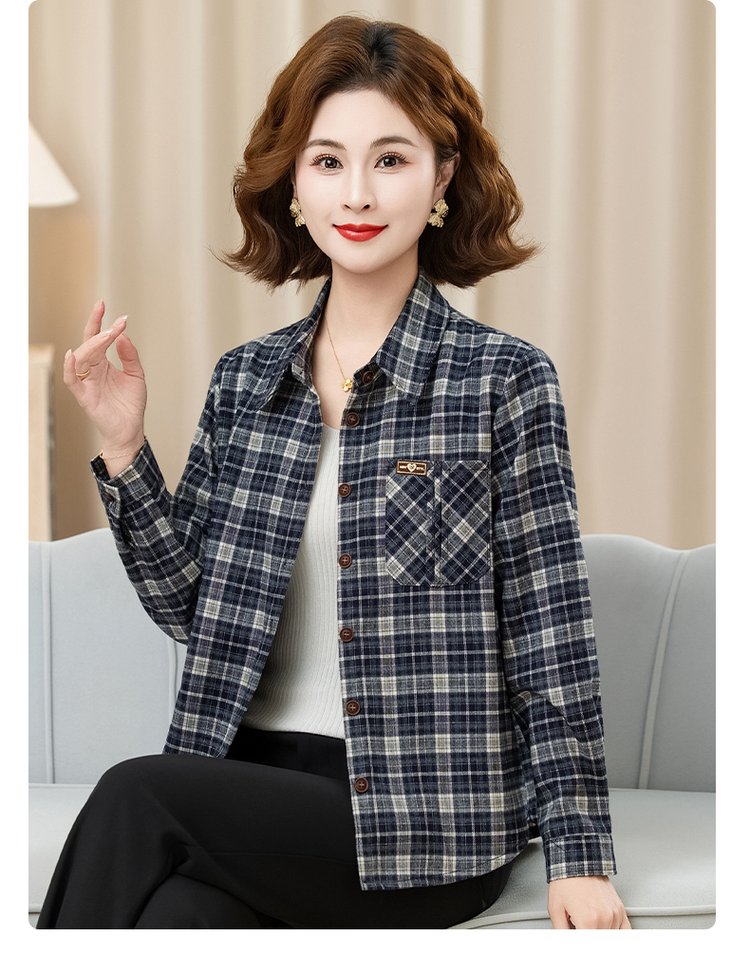 Plaid Shirt for Women — Navy/beige, Burgundy/beige, Chest Pocket - image 7