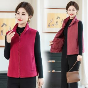 Fleece Vest for Women — Burgundy, Zip-front, Side Pockets - image 1