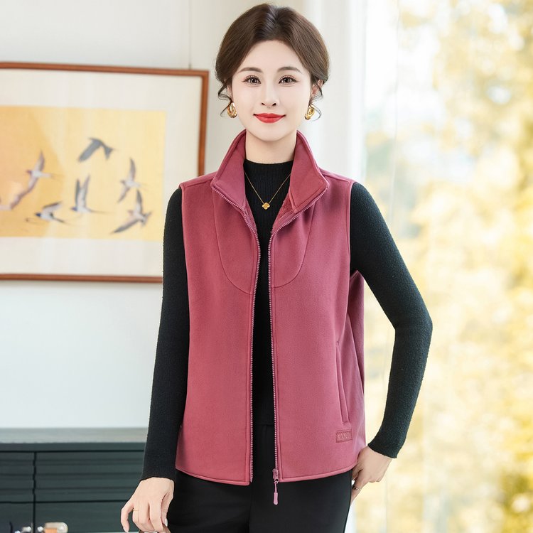 Fleece Vest for Women — Burgundy, Zip-front, Side Pockets - image 3