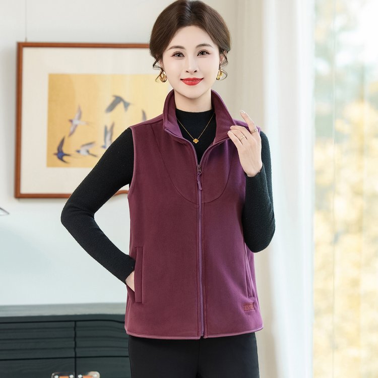 Fleece Vest for Women — Burgundy, Zip-front, Side Pockets - image 4