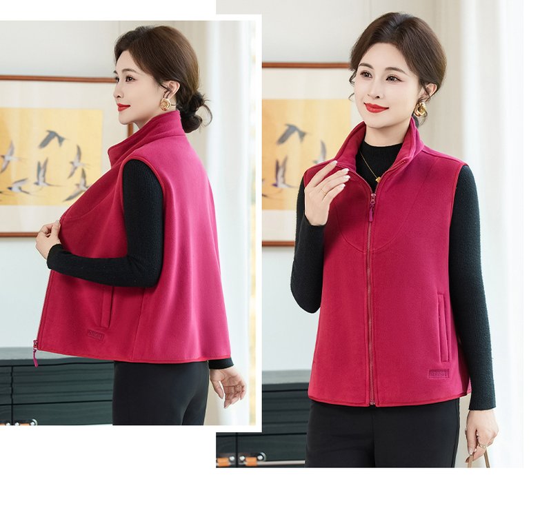 Fleece Vest for Women — Burgundy, Zip-front, Side Pockets - image 5