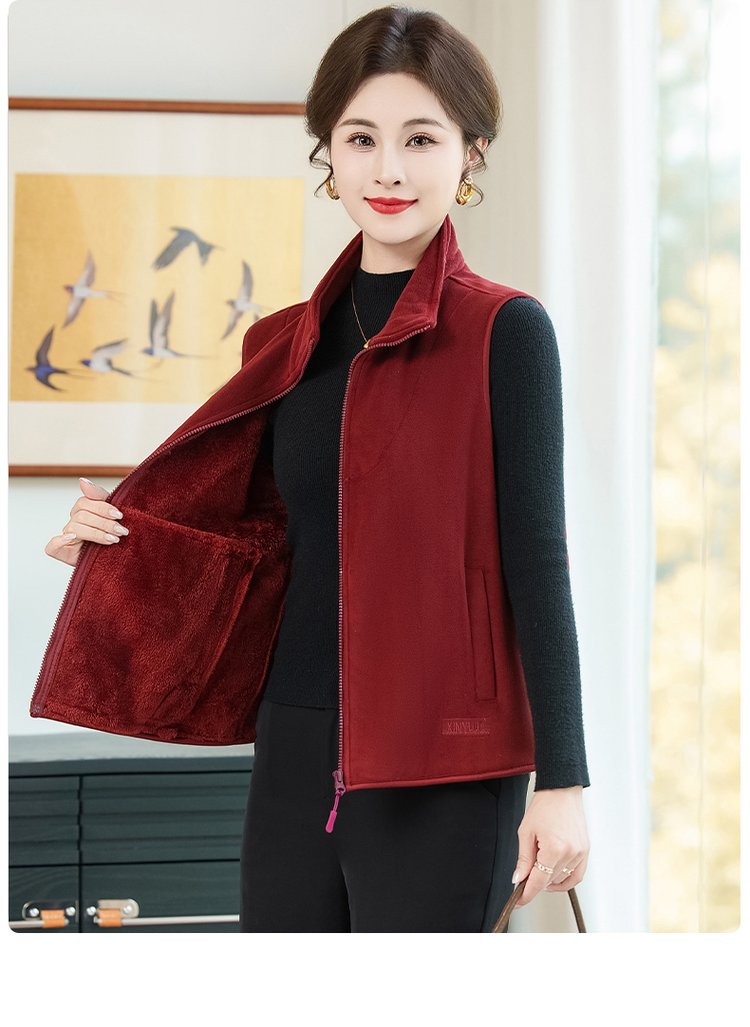 Fleece Vest for Women — Burgundy, Zip-front, Side Pockets - image 6