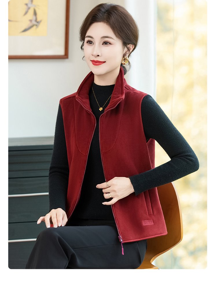 Fleece Vest for Women — Burgundy, Zip-front, Side Pockets - image 7